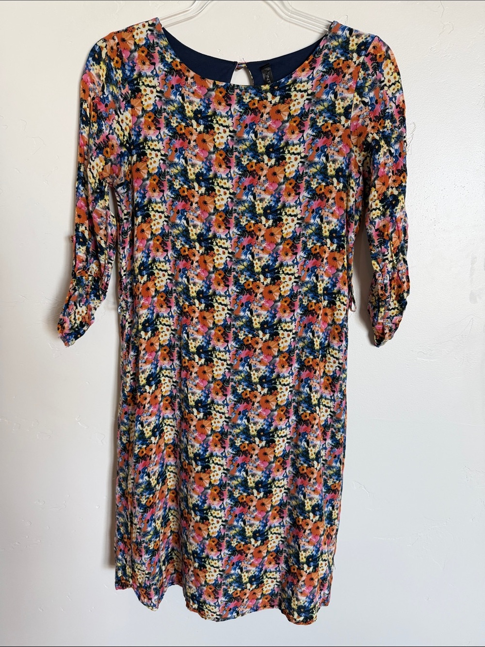Women’s Floral Long Sleeve Shift Dress in Navy and Multi